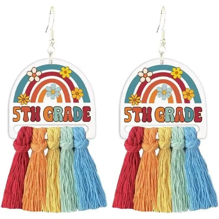 Graduation Teacher Earrings for Women Cute Boho  Woven Rainbow Tassel Dangle Earrings for Teachers Appreciation  of School Gifts