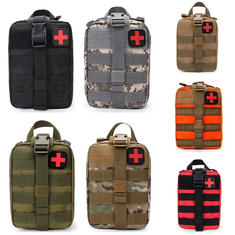 Heavy Duty Nylon Molle System Tactical Medical Bag, Empty Waterproof Portable Emergency Survival Pouch with Detachable Handle & Mesh Storage Pocket, EDC Utility Bag for Men’s Clutch Use, Attaches to Vest/Backpack/Belt for Camping, Outdoors, Double Zipper,