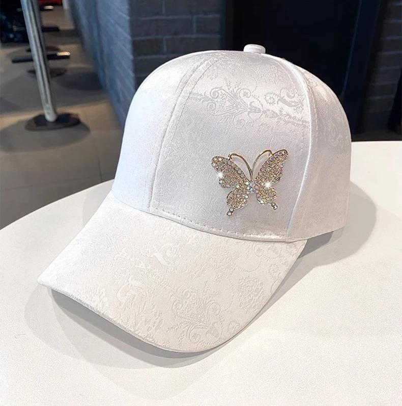 Rhinestone Butterfly Baseball Cap Women's Spring Summer Versatile Sunshade Hat Lace Pattern Baseball Cap