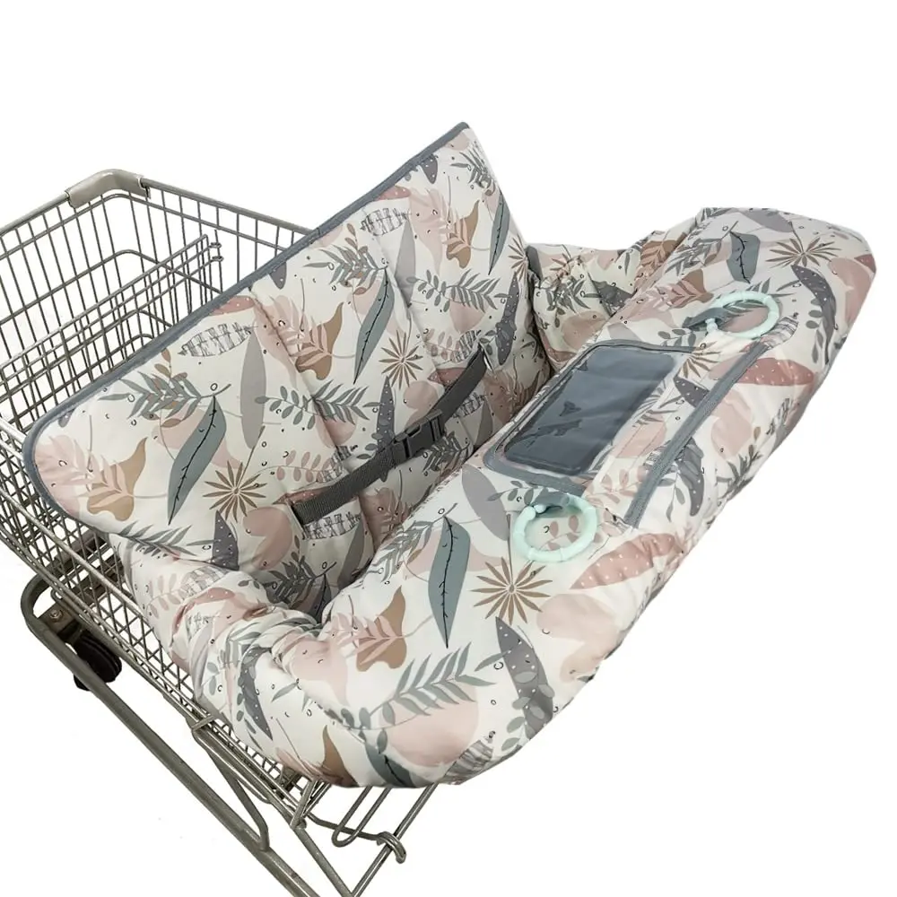 Shopping Cart Cover  Baby, 2 in 1 High Chair Cover  Restaurant seat & Grocery Cart Cover  Babies, Thick Padded with Clear Phone Pouch, Machine Washable, Leaves