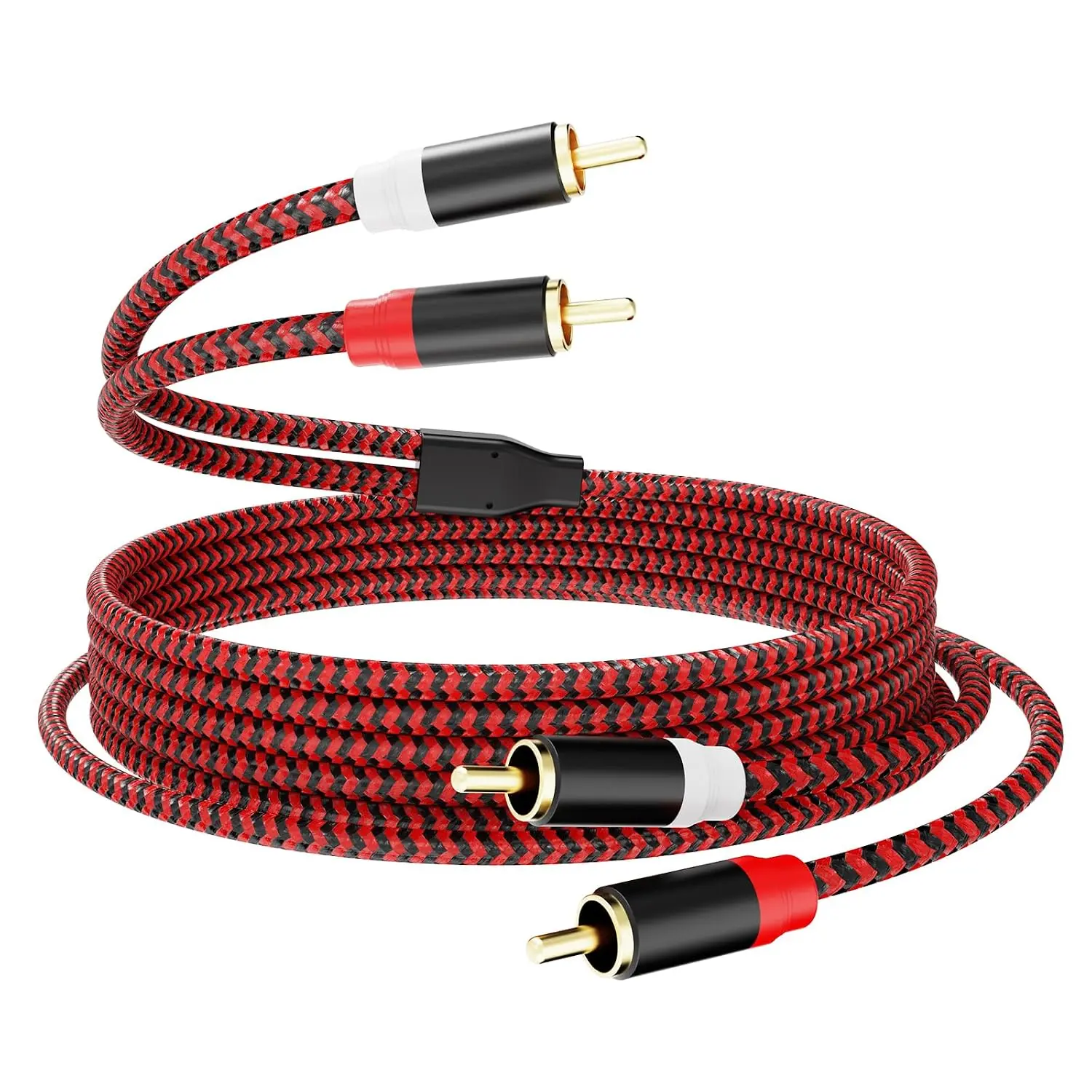 3Ft,2Rca Male to 2- Male Audio Stereo Subwoofer  [Hi-Fi Sound] Nylon-Braided Auxiliary Audio Cord for  Theater, HDTV, Amplifiers, Hi-Fi Systems,Speakers and etc(3Ft/1M)