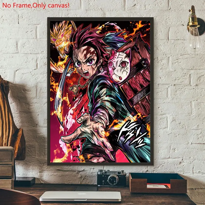 1 piece/set frameless canvas painting print poster,Classic passionate anime art，Flame Kamado Tanjirou，a perfect gift for anime lovers，ideal gift for bedroom, living room, dorm hallway, kitchen, mural, wall decoration, room decor