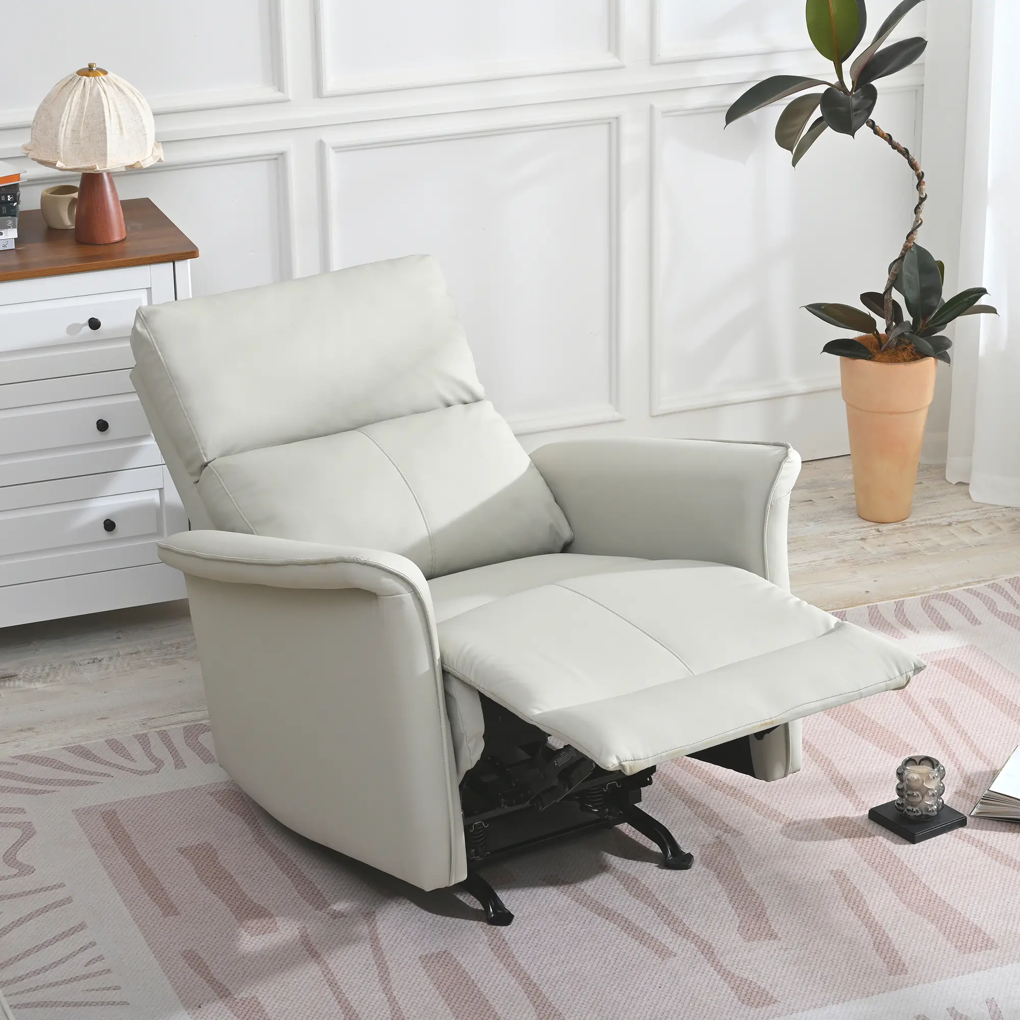 ARCH Manual Rocker Recliner Chair for Adults PU Leather Rocking Glider Recliner for Small Spaces Single Sofa Recliner for Home Theater Living Room Bedroom Nursery Light Gray, Living Room Furniture for Apartment, Lounge, Family Room