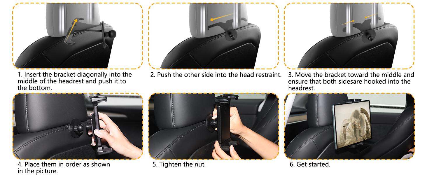 OHLPRO Tesla Tablet Holder for Model 3/Y, Headrest iPad Mount for Back Seat, Adjustable Car Backseat Mount Compatible with 5-13" iPad Tablets & Phones, Essential for Long Road Trips with Kids