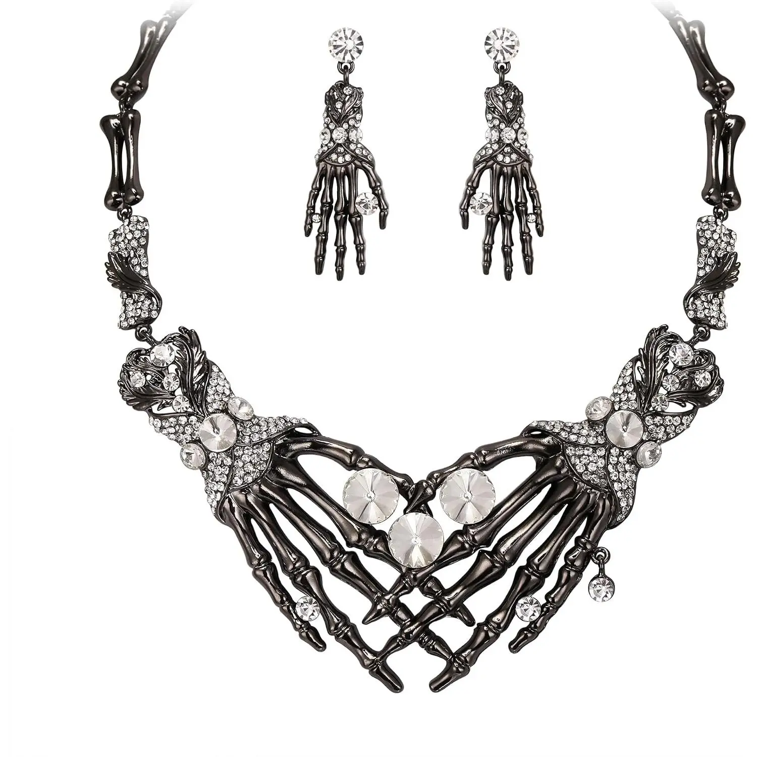 Austrian  Halloween Skeleton Hand Skull Necklace Earrings Set