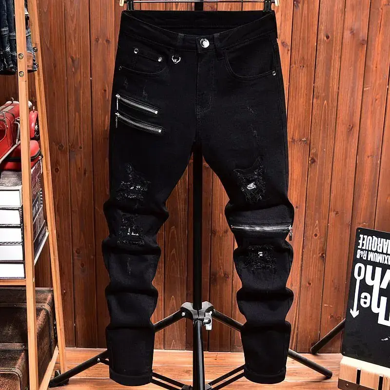 2026 Jeans Men's Spring Autumn Versatile Korean Black Elastic Slim Small Feet Zipper Pants Autumn Cowboy Man Pants Design Jeans