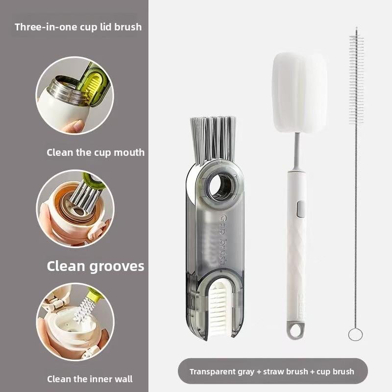 3-in-1 Portable Cleaning Brush Set: Lid Brush, Bottle Brush, Rim Brush & Vacuum Flask/Water Cup Cleaner
