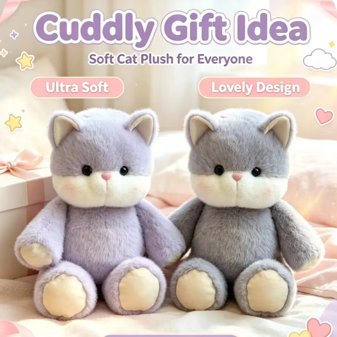 Plush Cat Stuffed Toy, Soft Kitty Plushie, Healing Companion Gift, Perfect Birthday Present, Cozy and Cuddly Pet Accessory