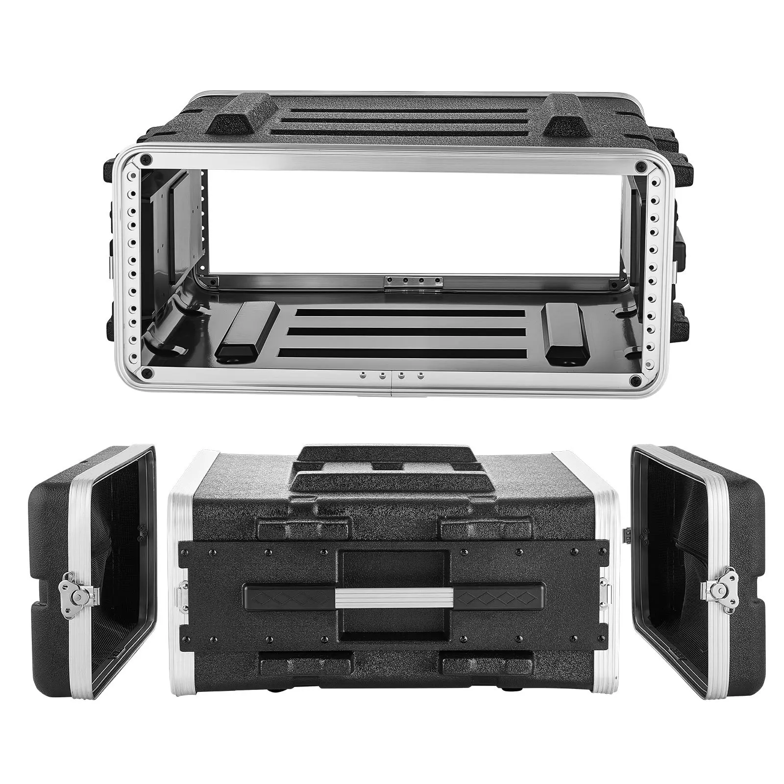 VEVOR 4U Standard 19in Depth Rack Case, ABS Plastic Standard Rack Cabinet, Recessed Twist Latches, Detachable Front/Back Covers, Ventilated, Easy Installation for Amplifiers, 18.4in Internal Depth, Audio Gear Use