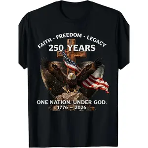 Men’s 2026 Summer Patriotic 250th Independence Anniversary Shirt with Eagle Cross & Flag Design Comfortable Fabric for Historical Celebrations - Menswear