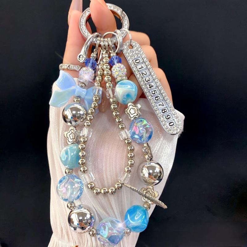 2026 New Release Luxury Beaded Wristlet – Rhinestone Butterfly Phone Charm for Cases Bags & Car Chains, TikTok Shop New Year Gift