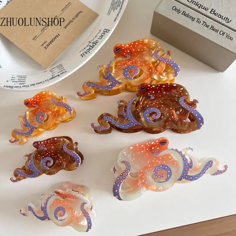 Women's Cute Octopus Shape Acrylic Hair Claw Clip, Strong-Hold Non-Slip Lightweight Accessory for Daily Styling & Vacation, Accessories for Women