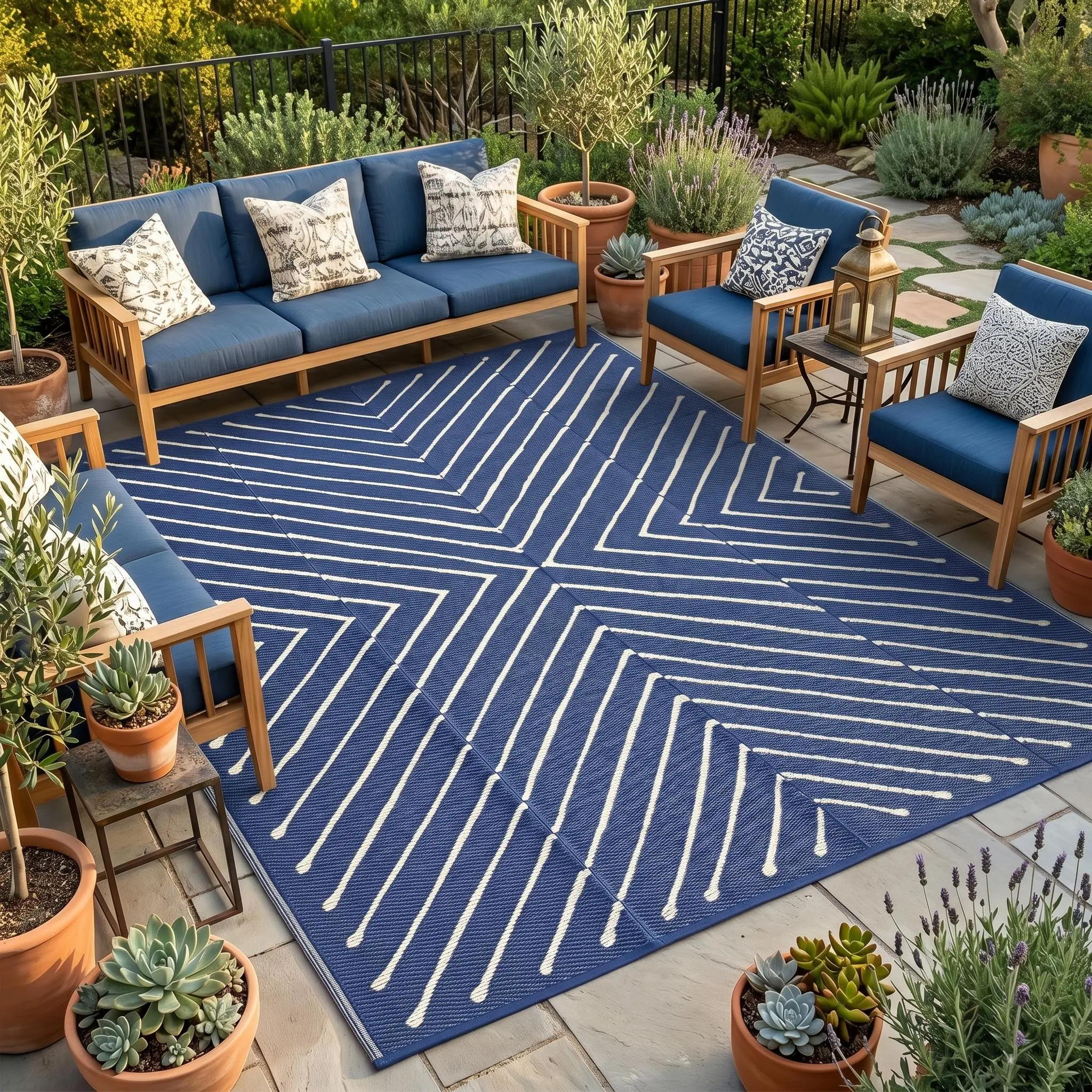Garvee Modern Geometric Outdoor Rug Waterproof And UV Resistant Patio Porch Rug Geometric Pattern Area Rug Foldable And Easy To Clean For Gardens Balconies Beaches RVs Pools And Picnics