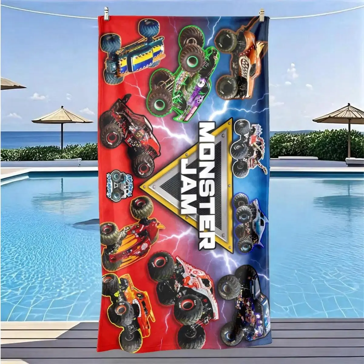 Monster Jam Beach Towel, Absorbent Towel, Quick-Dry Soft Polyester, Multi-Use Yoga Travel Swim Camping, Large Size, Best Gift