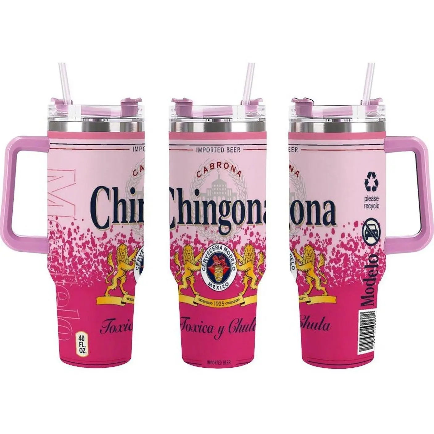 Chingona 40oz Tumbler With Handle , Toxica y Chula Mexican Inspired Stainless Steel Travel Mug, Insulated Cup with Lid, Funny Latina Sarcastic Quote Tumbler, Birthday Gift for Her, Wife, Mom & Friends,Mother's Day Gift
