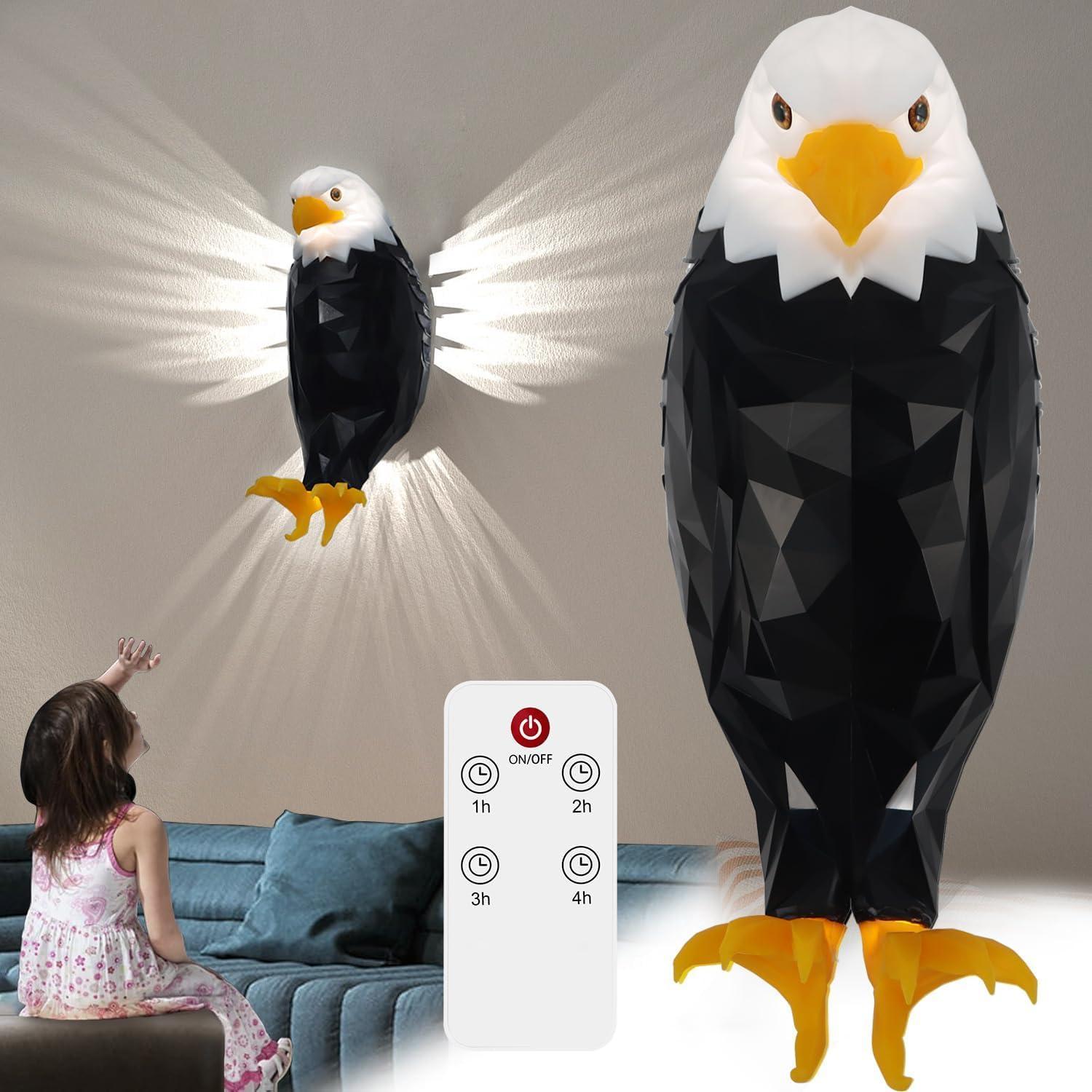 Eagle Design Wall Light, 1 Count USB Rechargeable Wall Mounted Night Light with Remote Controls & Timer, Magnetic Wall Mounted Eagle Lamp for Indoors