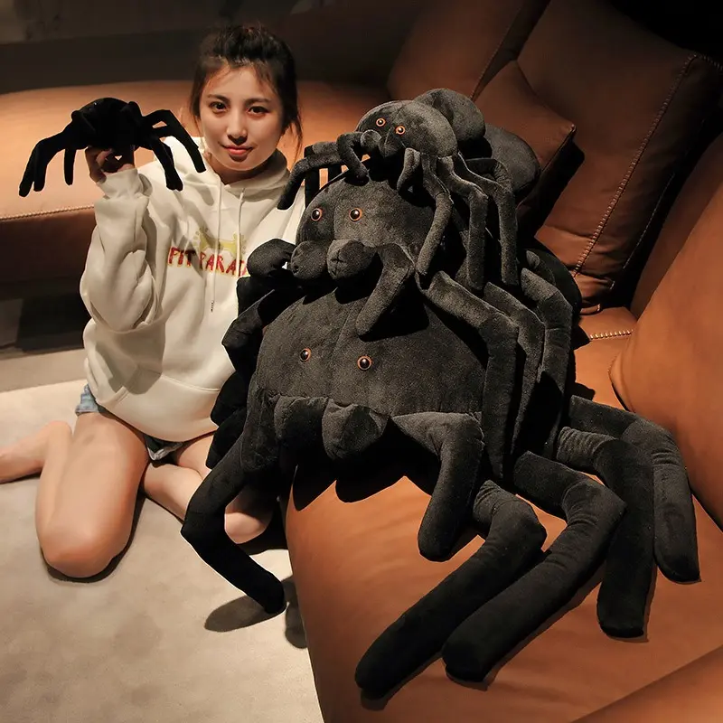 Giant Black Spider Plush Toy, Large Size Tarantula Stuffed Doll, Multiple Sizes Black Furry Spider Decor Gift For Prank, Kids Birthday Halloween Cross-Border Wholesale