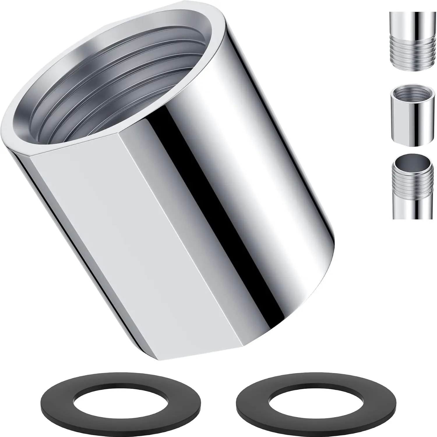 -Metal Pipe Fitting, Solid Brass Shower Coupling, G1/2" Female, Chrome | 1-Inch Hose Extender Connector, Tube Coupler for Bathroom/Outdoor Pipes,  Plumbing, Extra Washers, Easy DIY Installation
