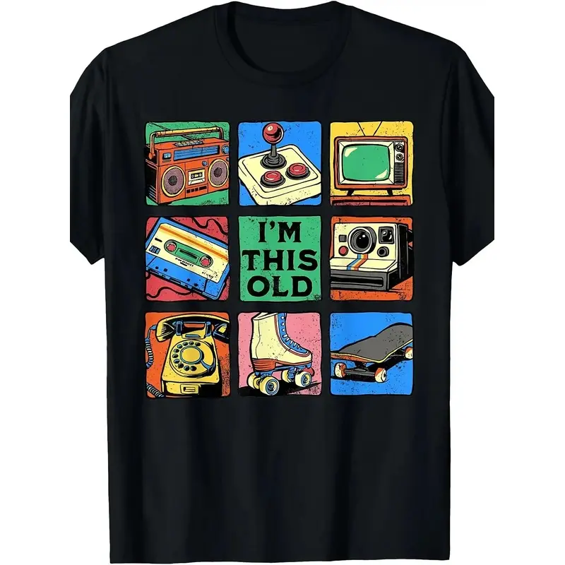 2026 Men's Retro 80s 90s "I'm This Old" T-Shirt Vintage Tech Grid Throwback Casual Cotton Tee for Nostalgia Lovers