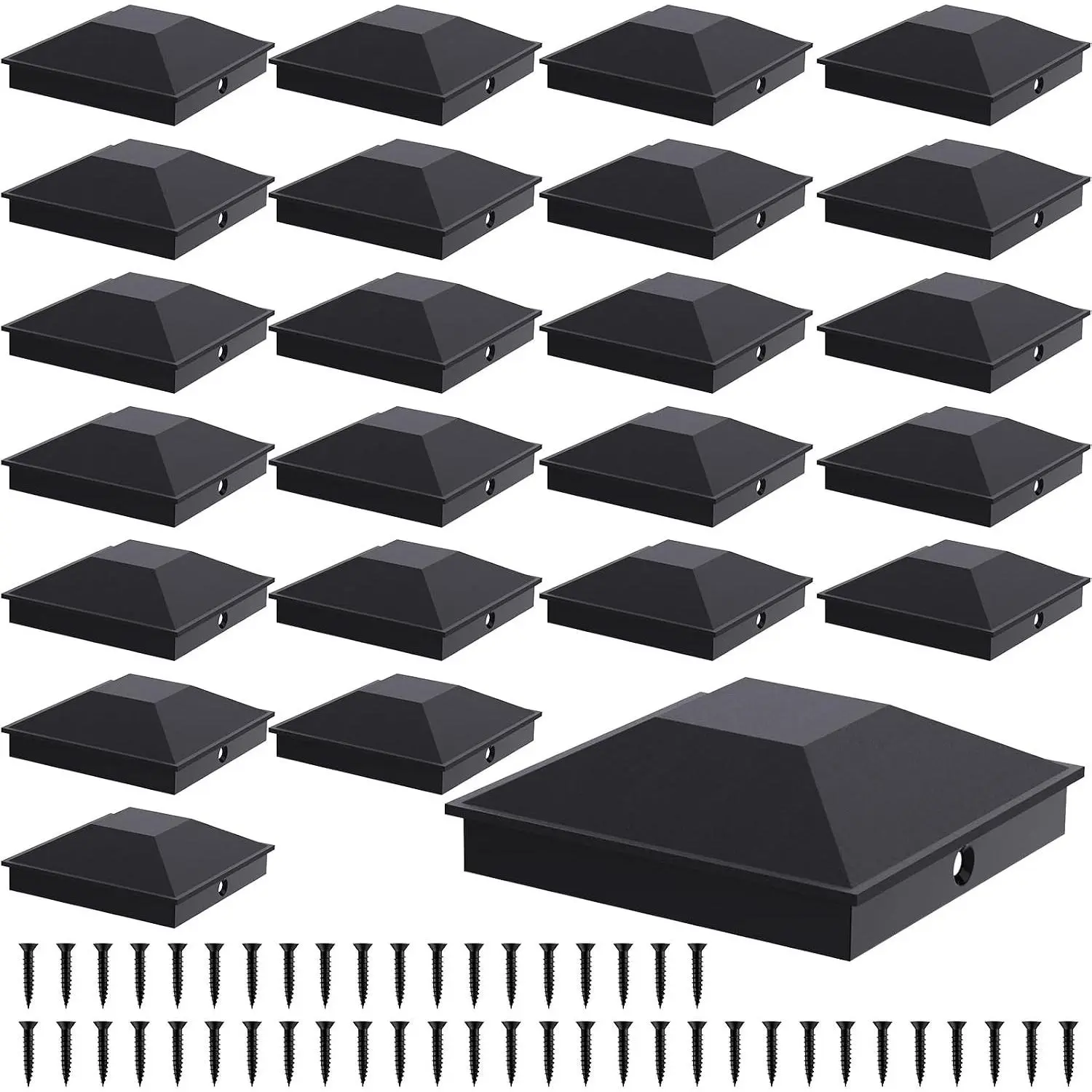 4x4 Post Caps Black (Actual 3.5" x 3.5"), 24 Pack with 48 Screws | Easy Installation Fence Post Caps, Sturdy Waterproof Plastic Deck Post Caps with Frosted Finish, Protect Wood Posts