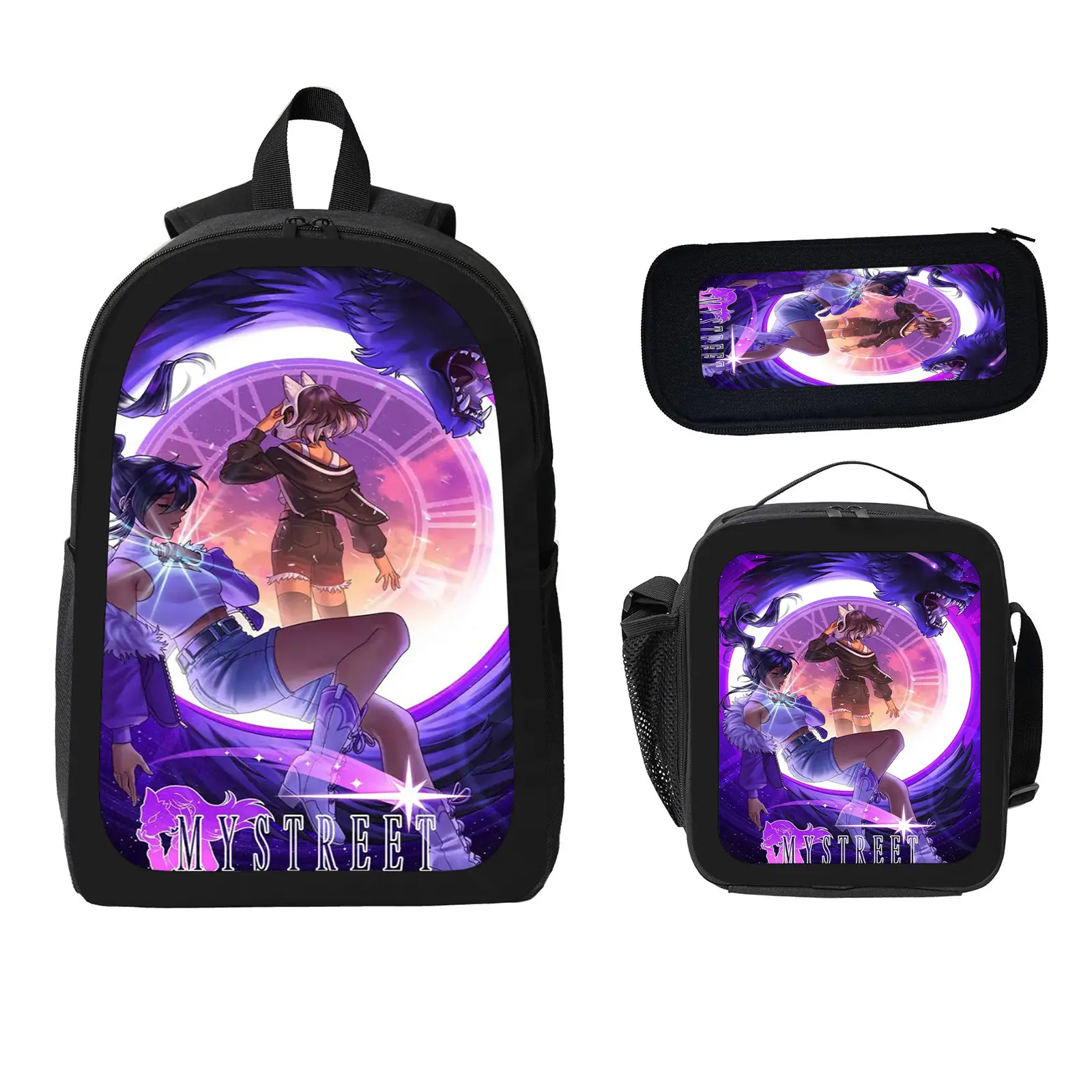 aphmau 3 Pcs School Backpack Set for Boys Girls Kids, Large Capacity Bookbag with Insulated Lunch Bag Pencil Case, Water Resistant Travel Daypack for Elementary Middle School f-11
