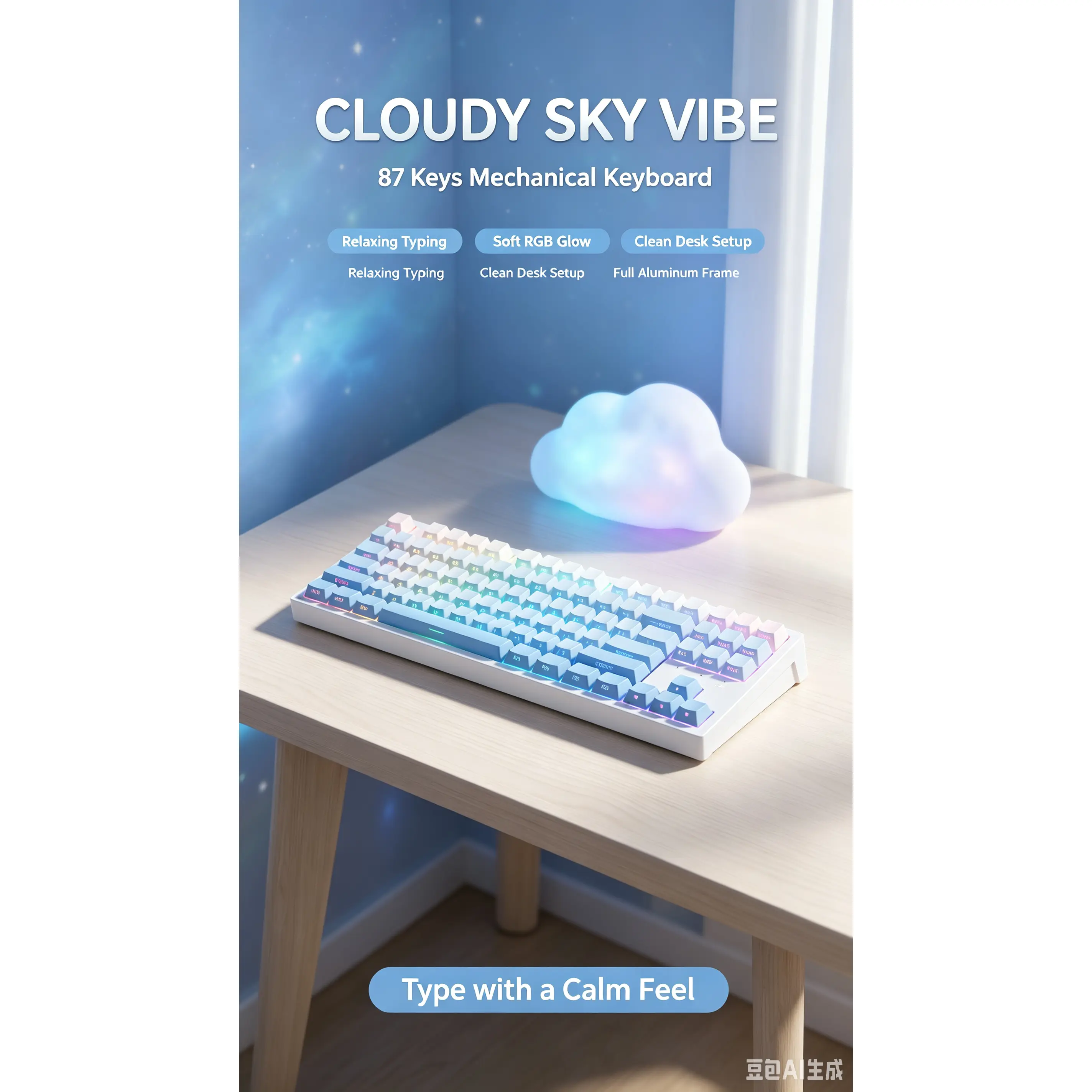87-Key Aluminum TKL Mechanical Keyboard - Sky Blue, ASMR-Ready, Hot-Swappable, Thocky Typing, RGB Lights, USB-C, Dual OS Compatible, N-Key Rollover, Ideal for Gaming & Desk Setup, Tkl Layout