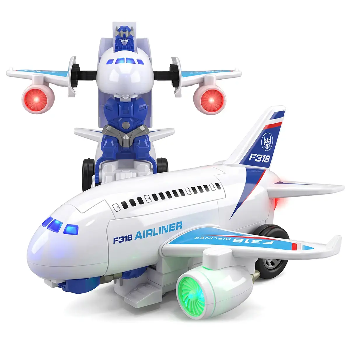 Friction-Powered Airplane Toy - Unisex F318 Jet Look Electric Toy Plane with Flashing Lights, Sounds, Music Synced Light & Music Synchronization, Automatic Cycling, Pretend Play for 3-8 Yrs Kids, Toddler Gift