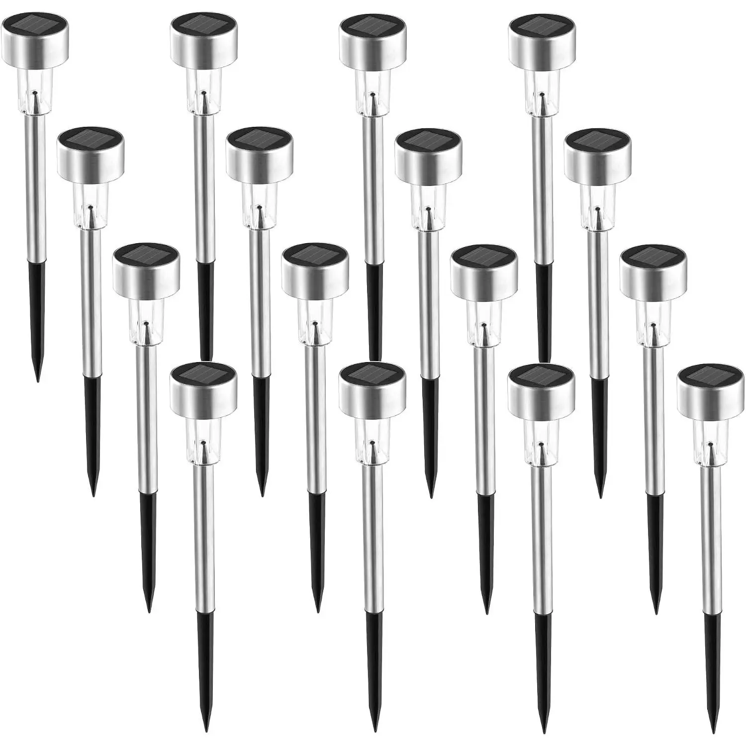 16 Pack Solar Pathway Lights Outdoor Waterproof, Stainless Steel LED Landscape Lighting for Patio Lawn Yard Driveway Walkway - Cold White