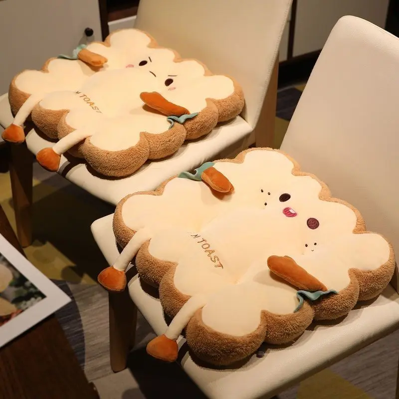 Cute Toast Seat Cushion Plump Chair Pad for Dining Chairs Soft Plush Floor Pillow Kawaii Desk Chair Cushion Aesthetic Room Decor Creative Toast Plushie Home Office Decoration Gift for Her College Dorm Essentials