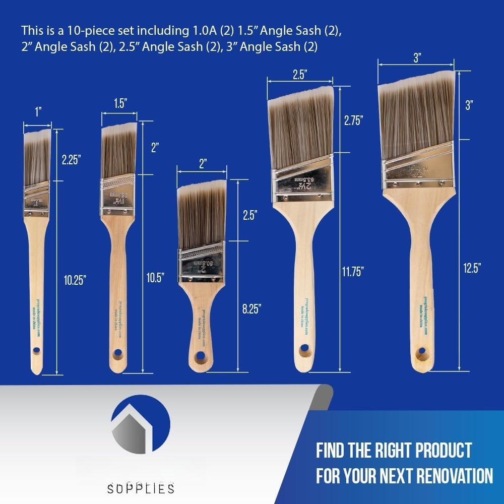 10 Pack -  Wall/Trim House  Brush Set  for fessional Painter and  Owners Painting Brushes for Cabinet Decks Fences Interior Exterior & Commercial Paintbrush.