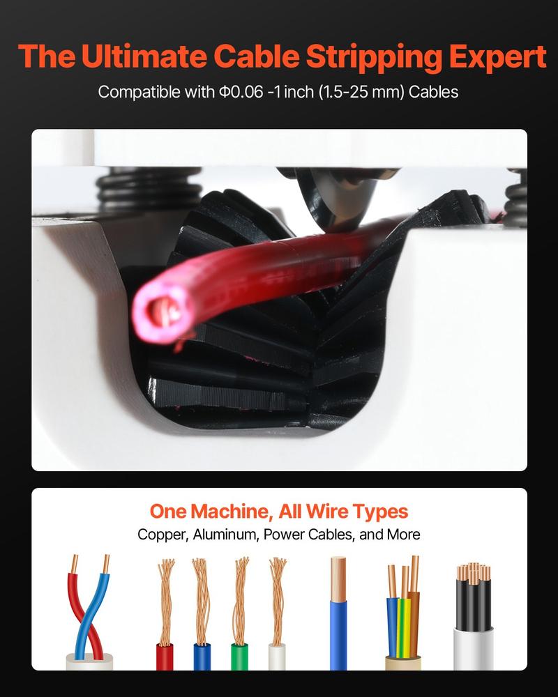 VEVOR Manual Wire Stripping Machine, 0.06-1 in, Portable Copper Stripper with Hand Crank or Drill Powered, 64Mn Quenched Blades, 45# Steel Rollers, ABS & PC Wire Peeler, for Scrap Copper Recycling