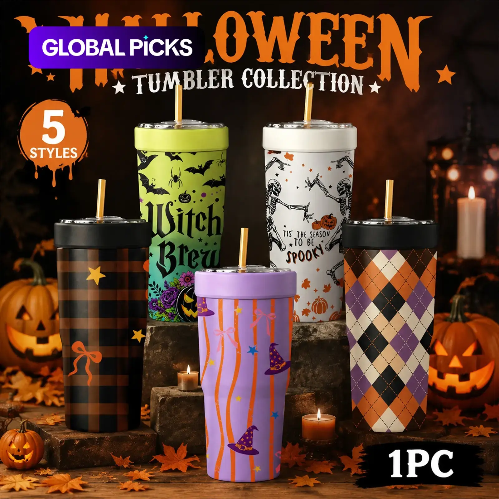 1 PC Summer Witch Halloween Print 2-in-1 Insulated Tumbler & Iced Coffee Cup Sleeve, Leakproof Double Wall Vacuum Stainless Steel Travel Mug, Keeps Hot 6+H, Fits 16-24oz To-Go Cups, Perfect Halloween, Thanksgiving & Christmas Gift for Friends & Family