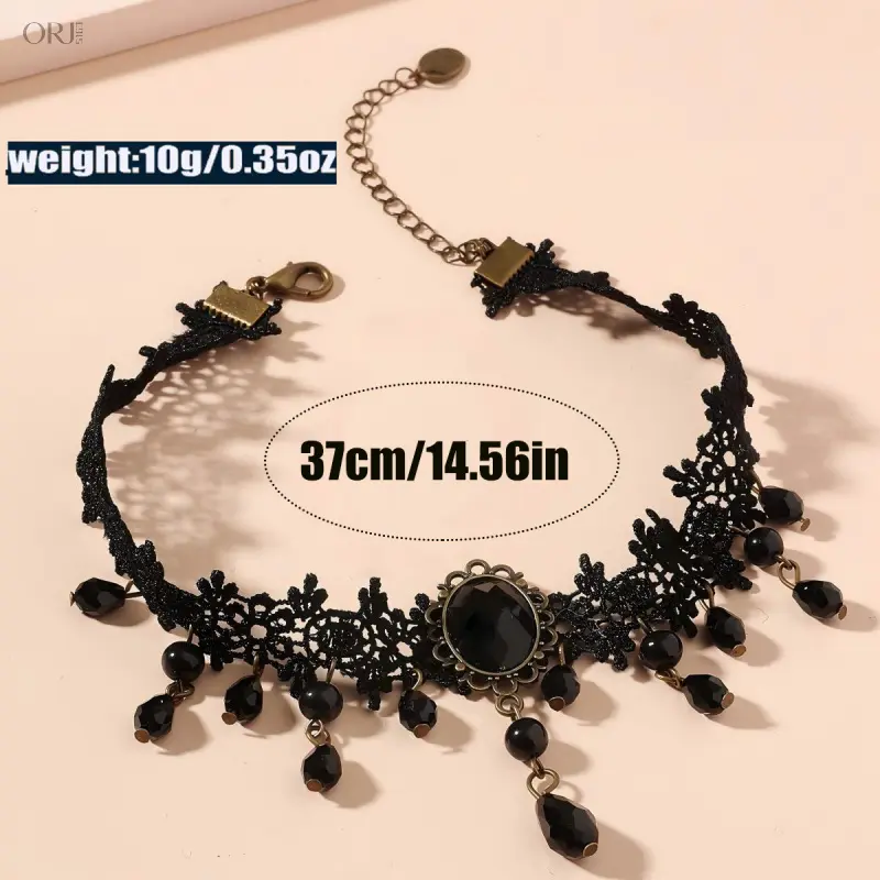 Black Lace Choker Necklace For Women, Hollow Tassel Gothic Clavicle Pendant, Luxury Minimal Dark Aesthetic Neck Jewelry, Elegant Vintage Gothic Accessory For Party Daily Street Outfit Photoshoot