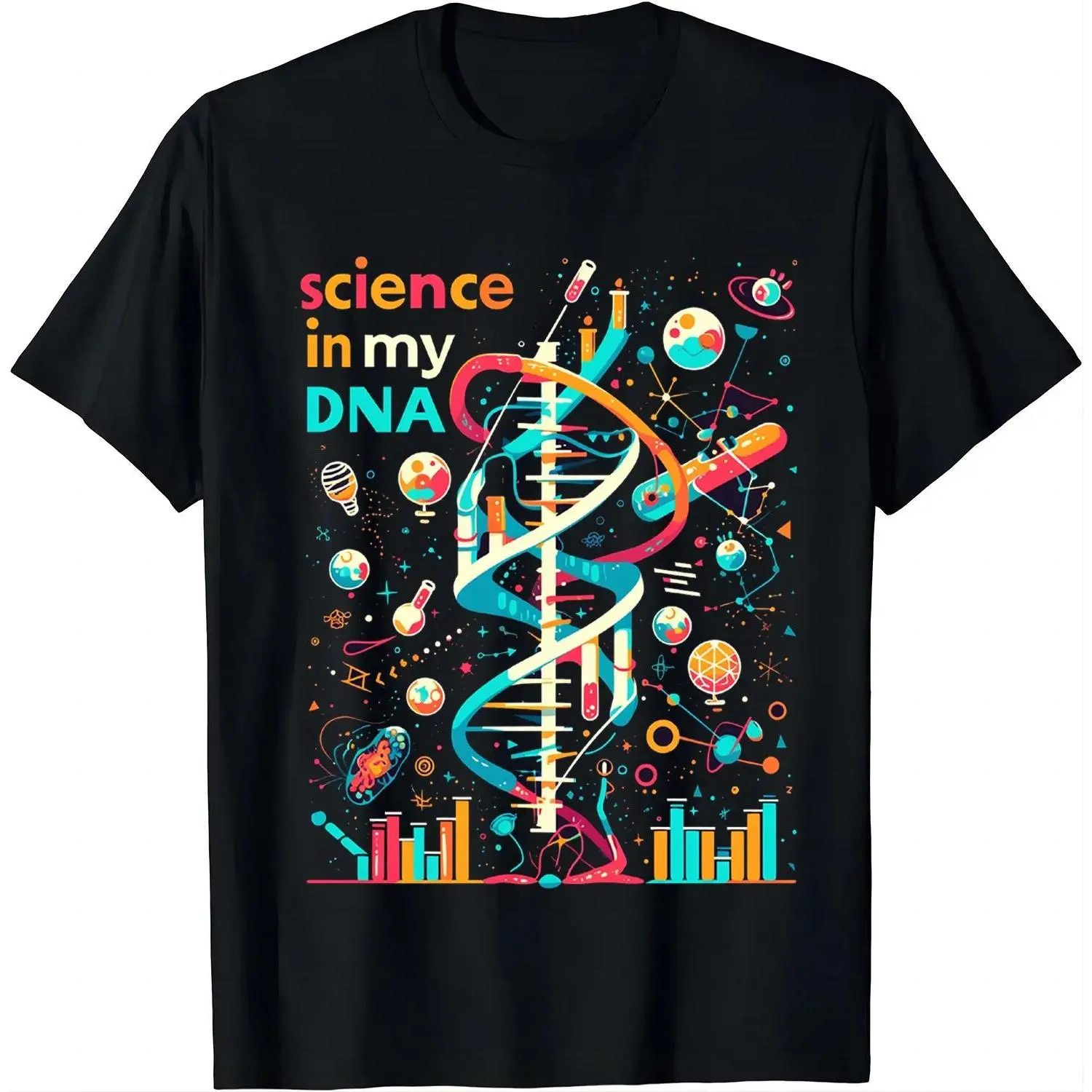 Men's Short-Sleeve Round Neck Graphic T-Shirt, DNA Artwork Printed Logo, Science Is in My Genes DNA Bio Teacher Nerd Funny Tops, Shortsleeve, Graphic Tee