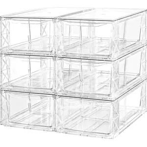 6Pack Acrylic Storage Drawers, Clear Stackable Storage Drawers, Acrylic Storage Bins with Drawers for Fridge Organizers, PlasticDrawers Stackable for Makeup Organizers Cosmetic Display, Medium