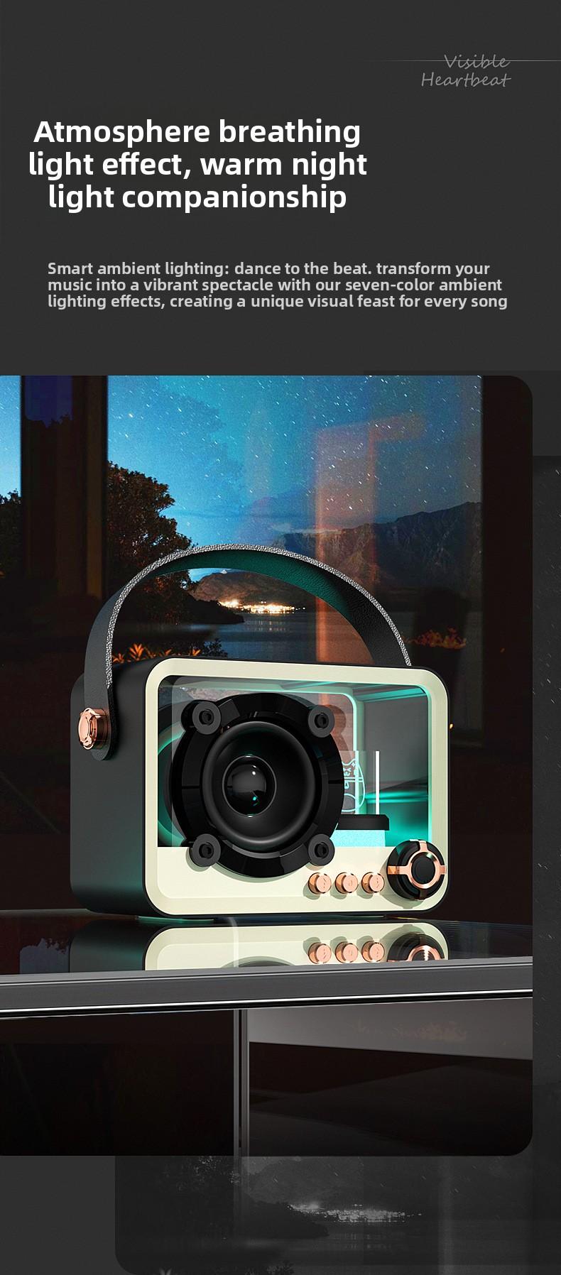 Glass transparent Bluetooth speaker, portable mini outdoor USB charging subwoofer, desktop ambient light Bluetooth speaker