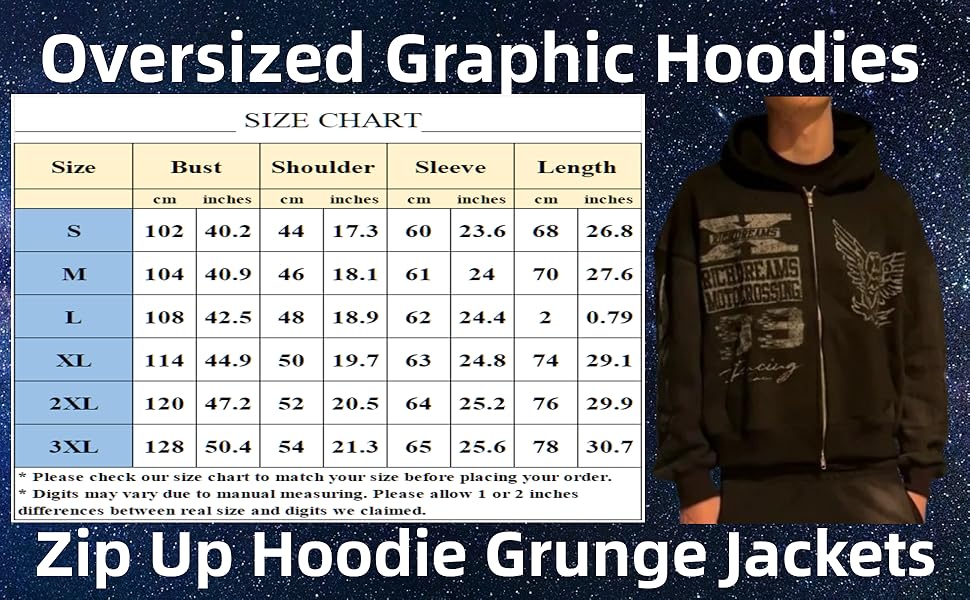 Zip Up Hoodie Grunge Jackets Streetwear Y2k Unisex Emo Vintage 2000s Outerwear Oversized Graphic Hoodies Star Rapper SpringStatements