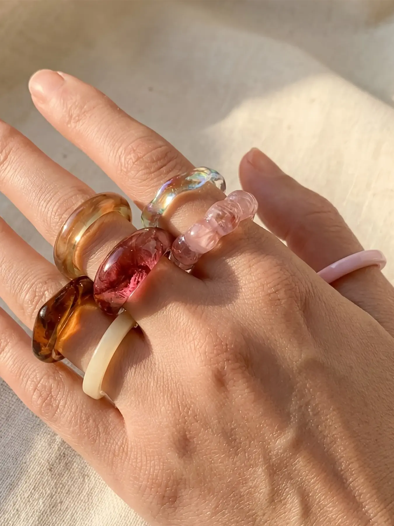 7-Piece Boho Thick Ring Resin Set, Wide Stackable Rings, Random Color Patterns, Perfect for Daily Wear, Holiday Gifts, Stackable Fashion Rings