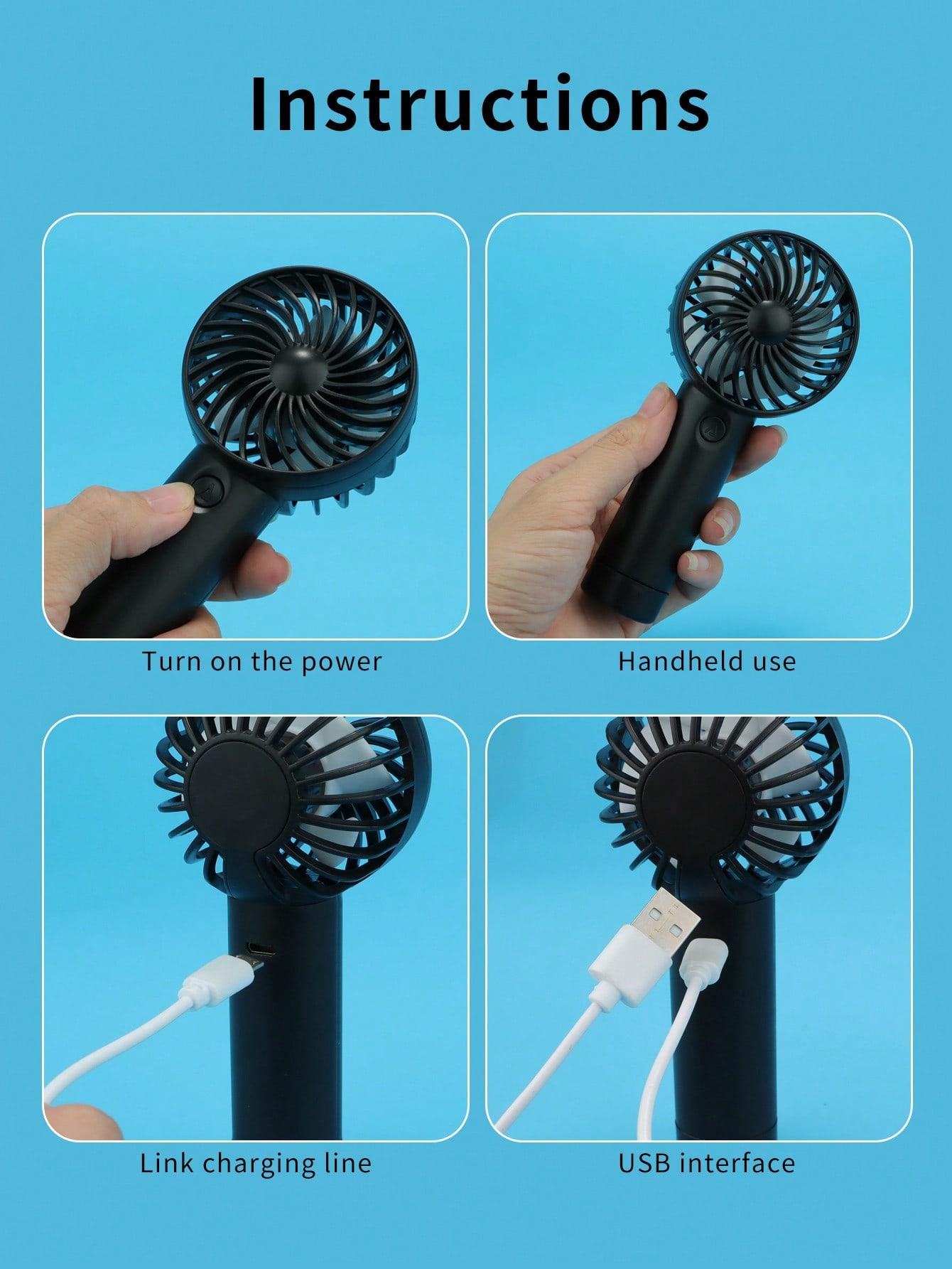 1pc Rechargeable 500mAh Lithium Battery Operated 3-Speed Adjustable Mini Handheld Fan With USB Charging Cable & Lanyard