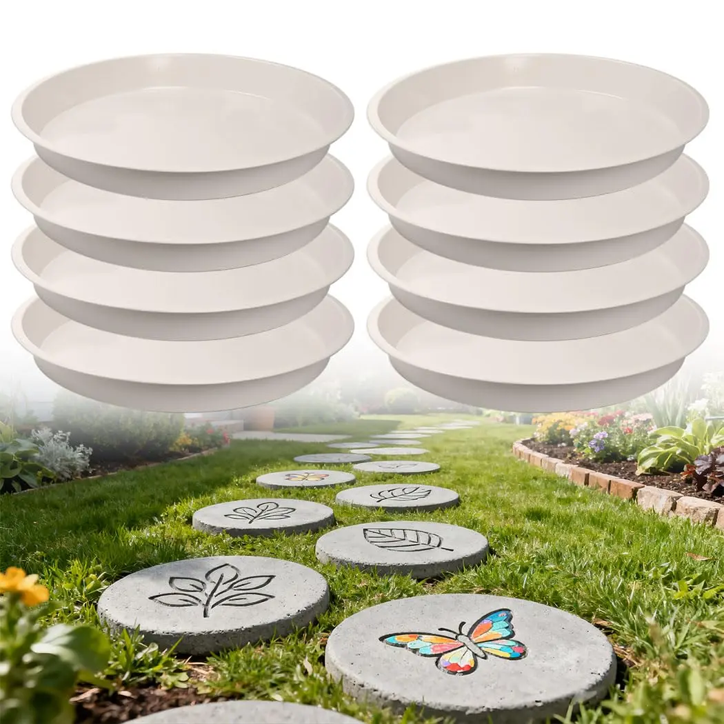 8 count Stepping Stone Mold, Round Plastic Paver Molds for Concrete, Dia 10.2 in/ 1.18 in Depth Cement White Tray,  DIY Form for Paving Garden Path, Walkway, Patio, Outdoor Landscaping