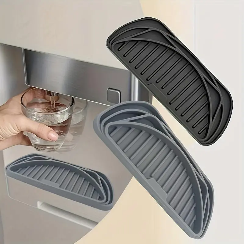 1pc Silicone Refrigerator Drip Catcher Tray - Water Dispenser Drip Tray & Ice Protector Pan with Raised Ridges for Efficient Drainage, Spill Prevention, Easy-Clean Design - Grey/Black, Refrigerator Drip Tray, Sleek Finish, Durable Silicone, Fridge Spill P