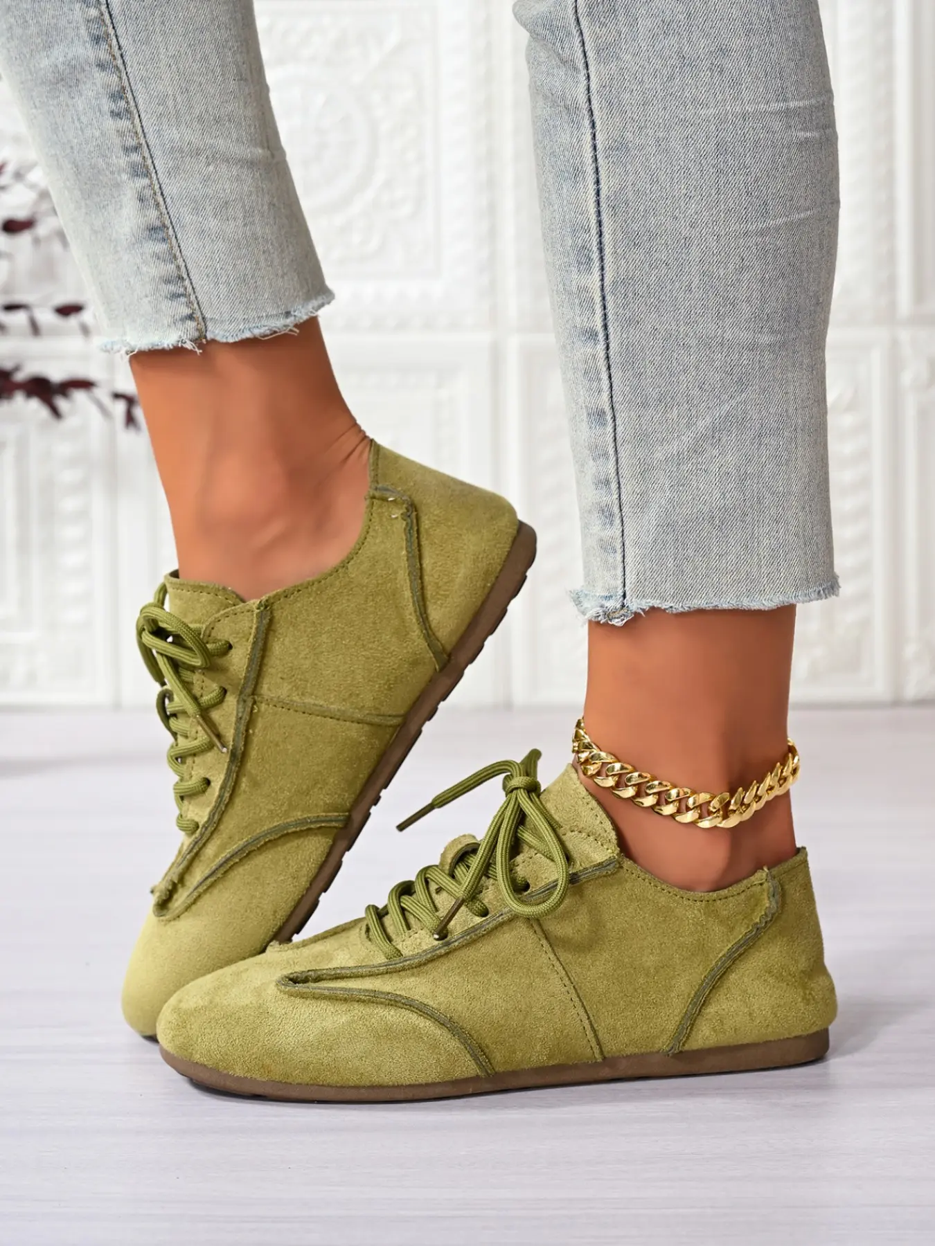 Women's Korean Style Relaxed Suede Training Shoes, Soft Sole Non-Irritating Vintage Laces Casual Women's Shoes, All Seasons Comfortable Footwear