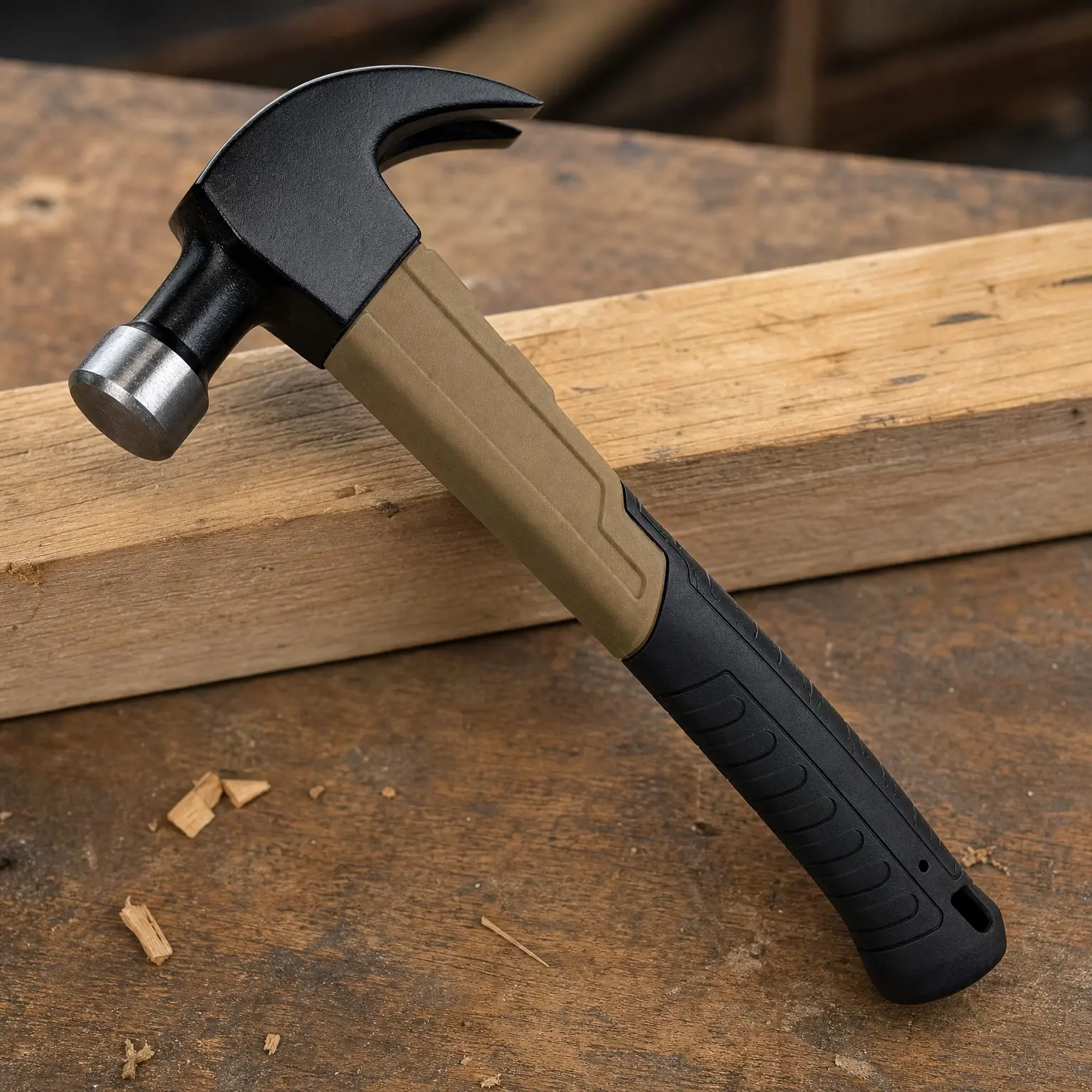 16 oz Fiberglass Hammer for Carpentry & Demolition with Smooth Face, Curved Claw, and Shock-Absorbing Grip
