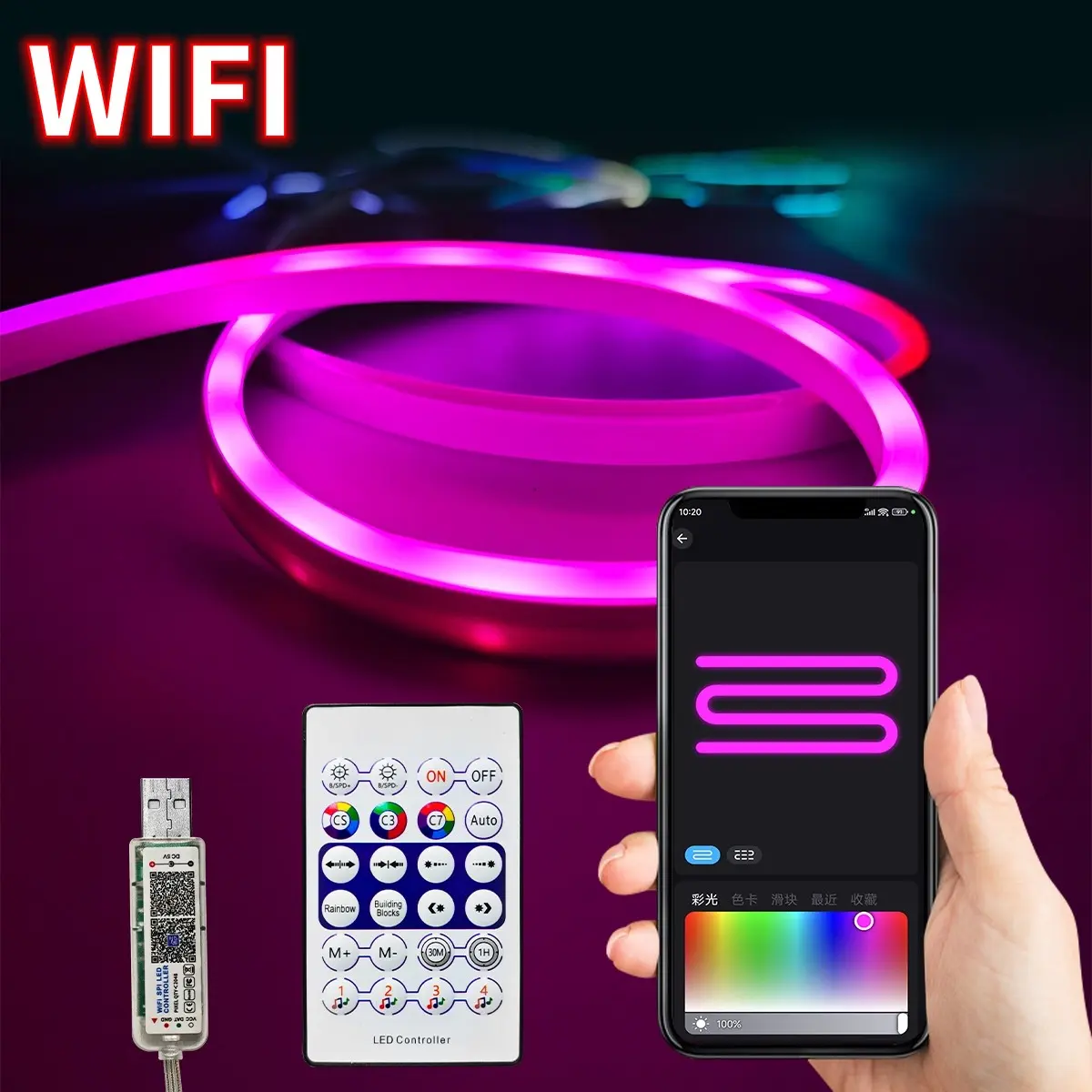 Smart WiFi Bluetooth-compatible Control USB RGBIC Neon Light Rope, Waterproof LED Strip, Remote Controlled Fairy Lights, Christmas Decor, Indoor Outdoor Lighting