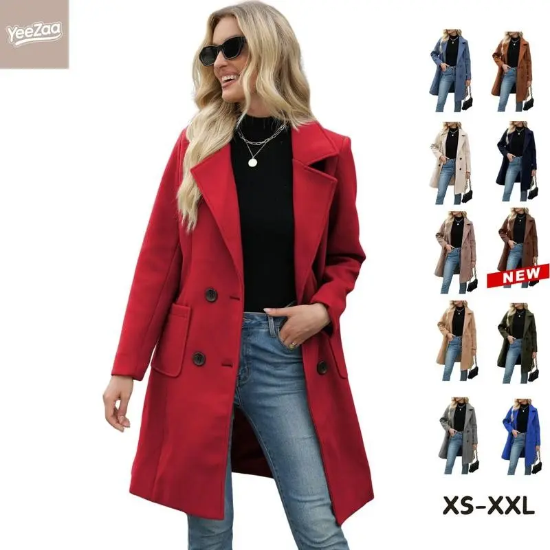 Women??s Wool Blend Coat with Notched Lapel Mid-Length Single-Breasted Pea Coat Jacket Outerwear 2025 TikTokShopBlackFriday Fall Winter Outfit