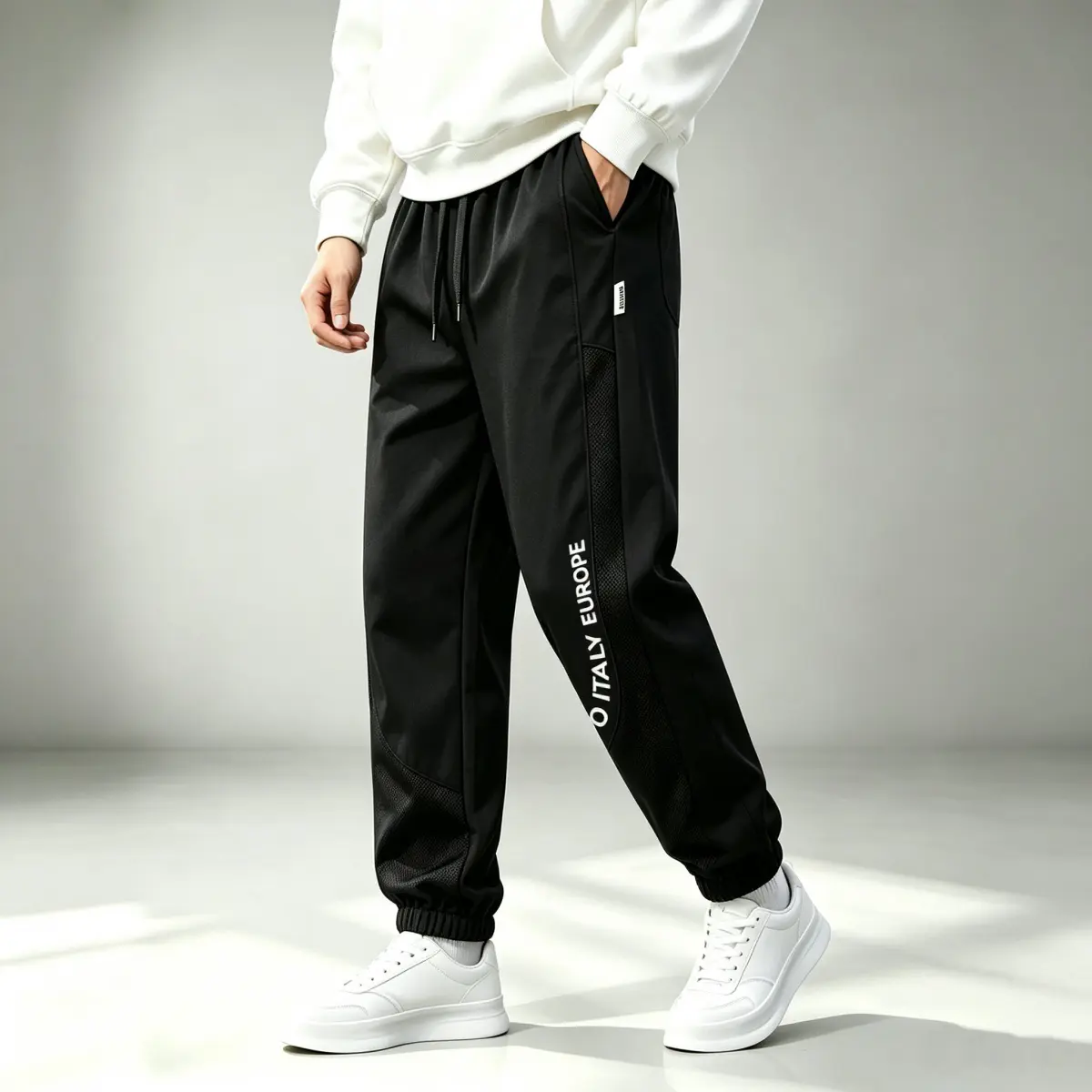 Men's Relaxed-Fit Polyester Solid Athleisure Sweatpants - Gym & Daily Loungewear, Machine Washable Warm Streetwear for Spring Autumn Winter, Minimalist Comfortable Pants