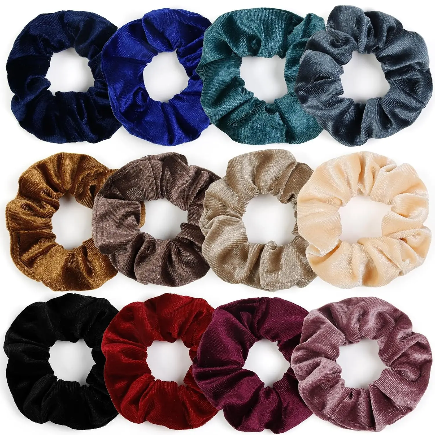 Hair Scrunchies for Women Girls 12 count Dark Colors: Elastic Hair Scrunchies Ties for Thin Thick Hair, Soft Ponytail Holder Fall Hair Accessories Bulk