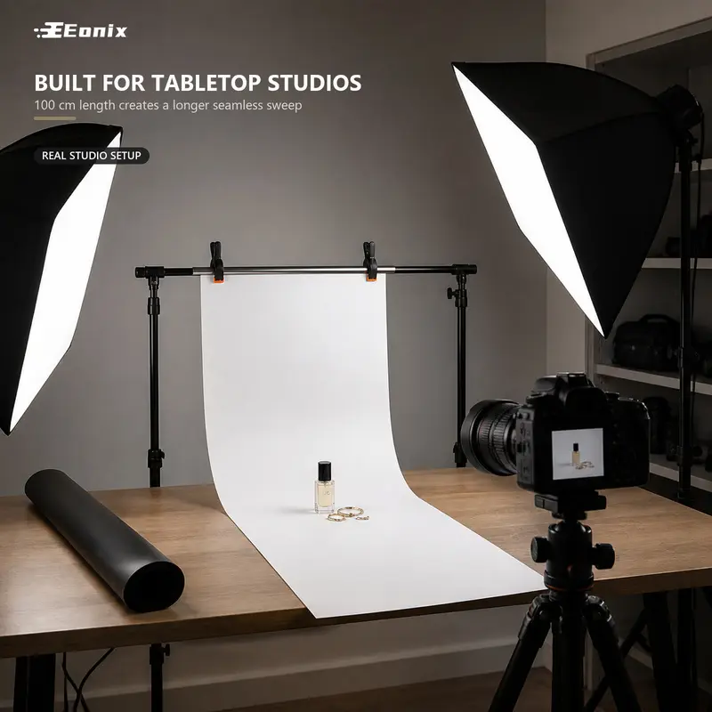 2-Piece 50 x 100 cm Double-Sided PVC Photography Backdrop Set, Photo Background Props, 1 Black and 1 White Sheet, Each with Matte and Glossy Sides, Flat Lay Background for Jewelry, Watches and E-Commerce Product Photography