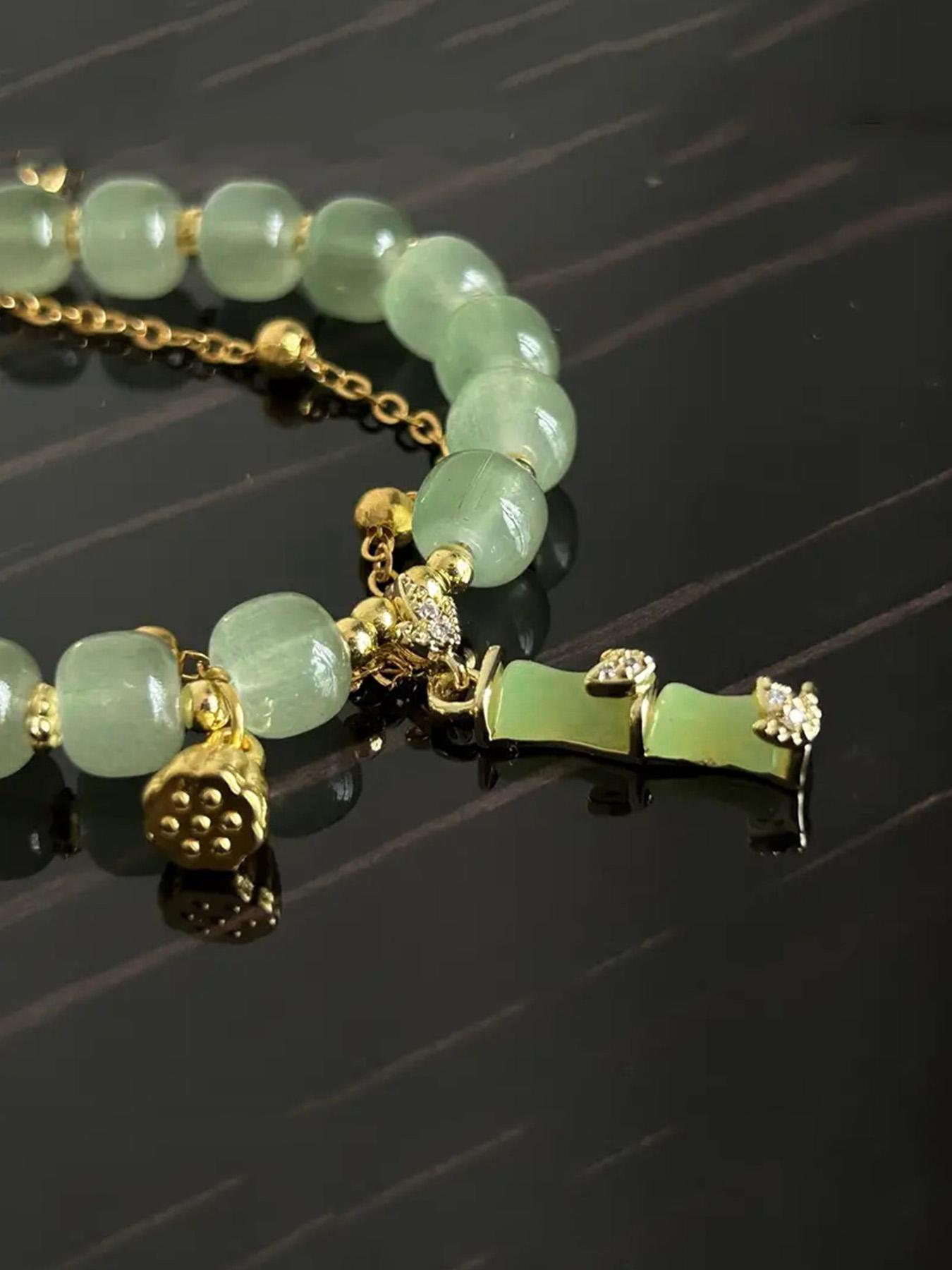 Women's Elegant Random Adjustable Bracelet Bangles with Lotus & Bamboo Design, Fashion Matching Bracelet for Party, Daily Clothing Decor, Trendy Jewelry for Birthday Gift, 90s Minimalism