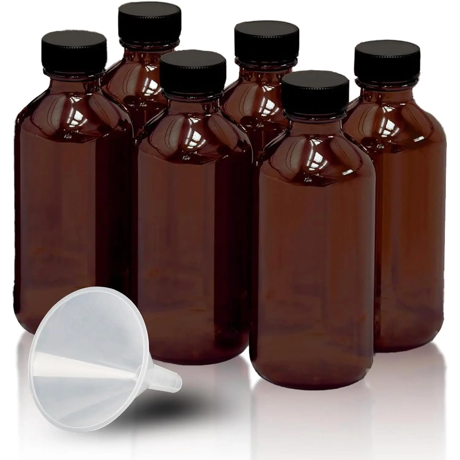 6 Pack 2oz  Glass Bottles for Vanilla Extract,  Round Leak-Proof Brown Glass Jars with Caps, Bonus Funnel - Ideal for Homemade Extracts, Essential Oils, DIY Christmas Party  Supplies